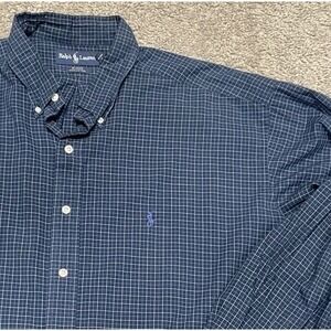 Vintage Ralph Lauren Shirt Mens XXL Blake Check Plaid Preppy Button Down Blue